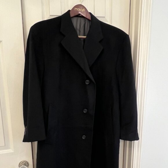 Hickey Freeman Overcoat - 46R - Black - 100% Cashmere - Made In USA